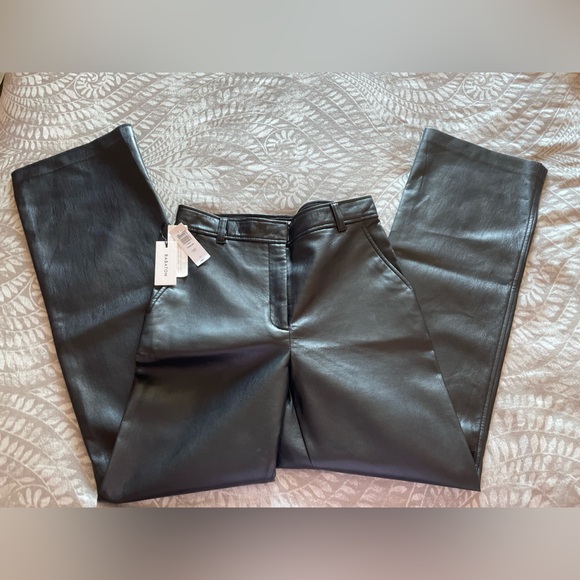 NWT Babaton Publish Black Faux Leather Wide Leg Pants - Picture 2 of 8